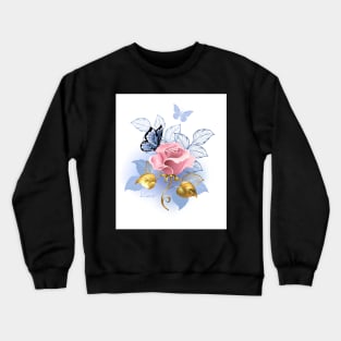 Pink Roses with Butterflies Crewneck Sweatshirt